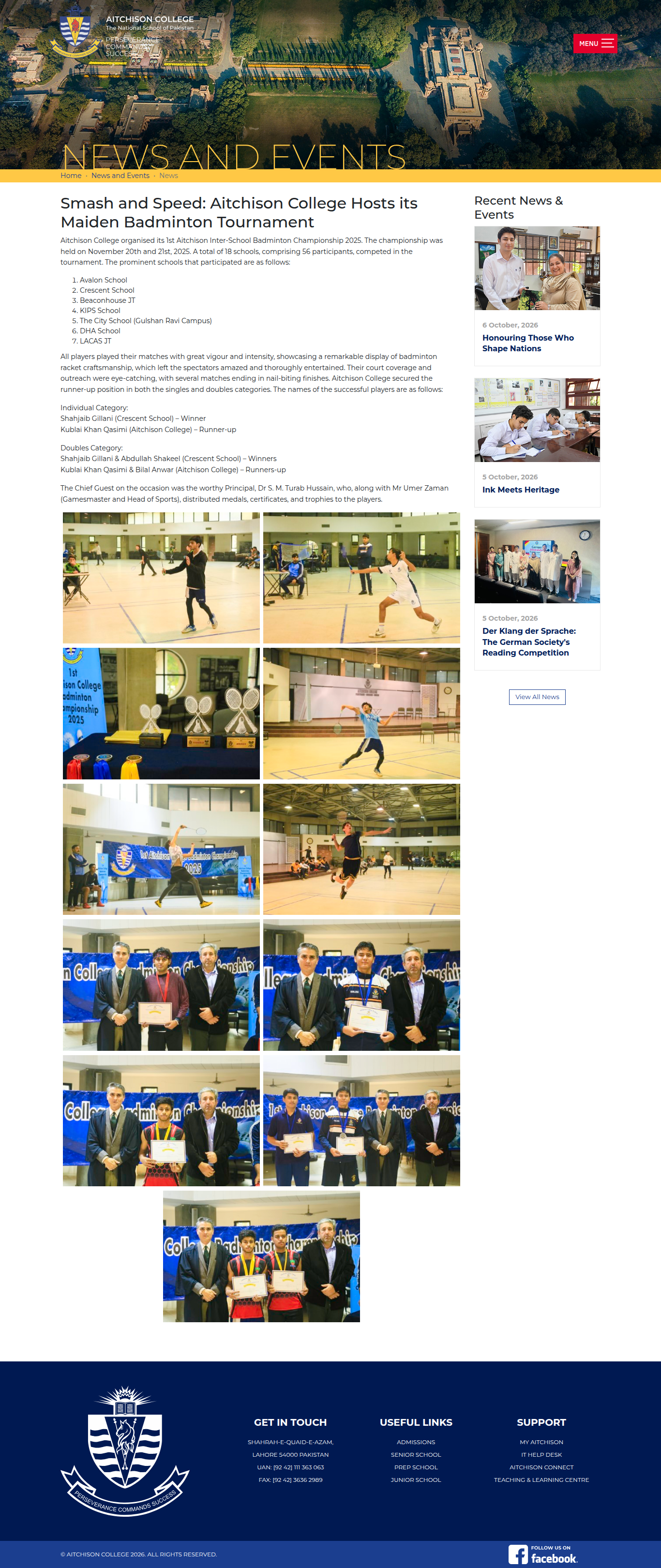 Snapshot of Smash and Speed: Aitchison College Hosts its Maiden Badminton Tournament