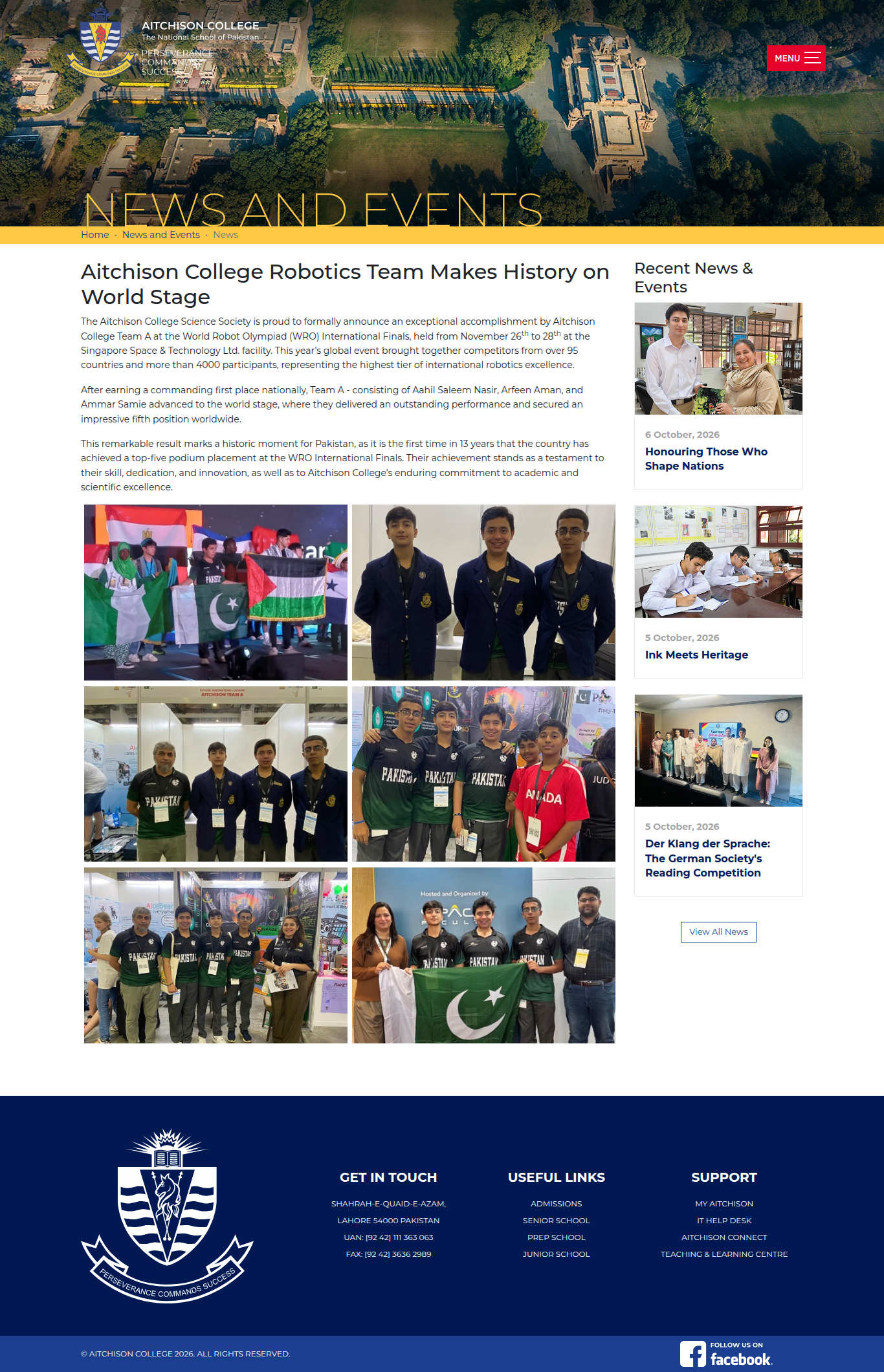 Snapshot of Aitchison College Robotics Team Makes History on World Stage