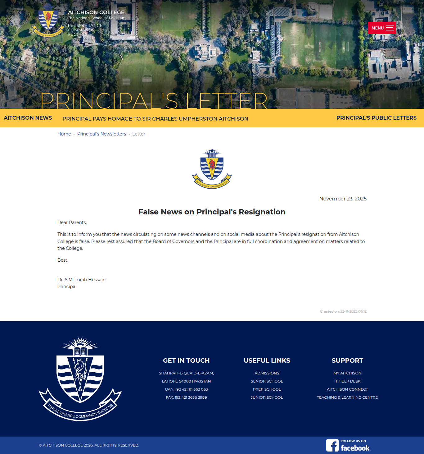 Snapshot of False News on Principal's Resignation