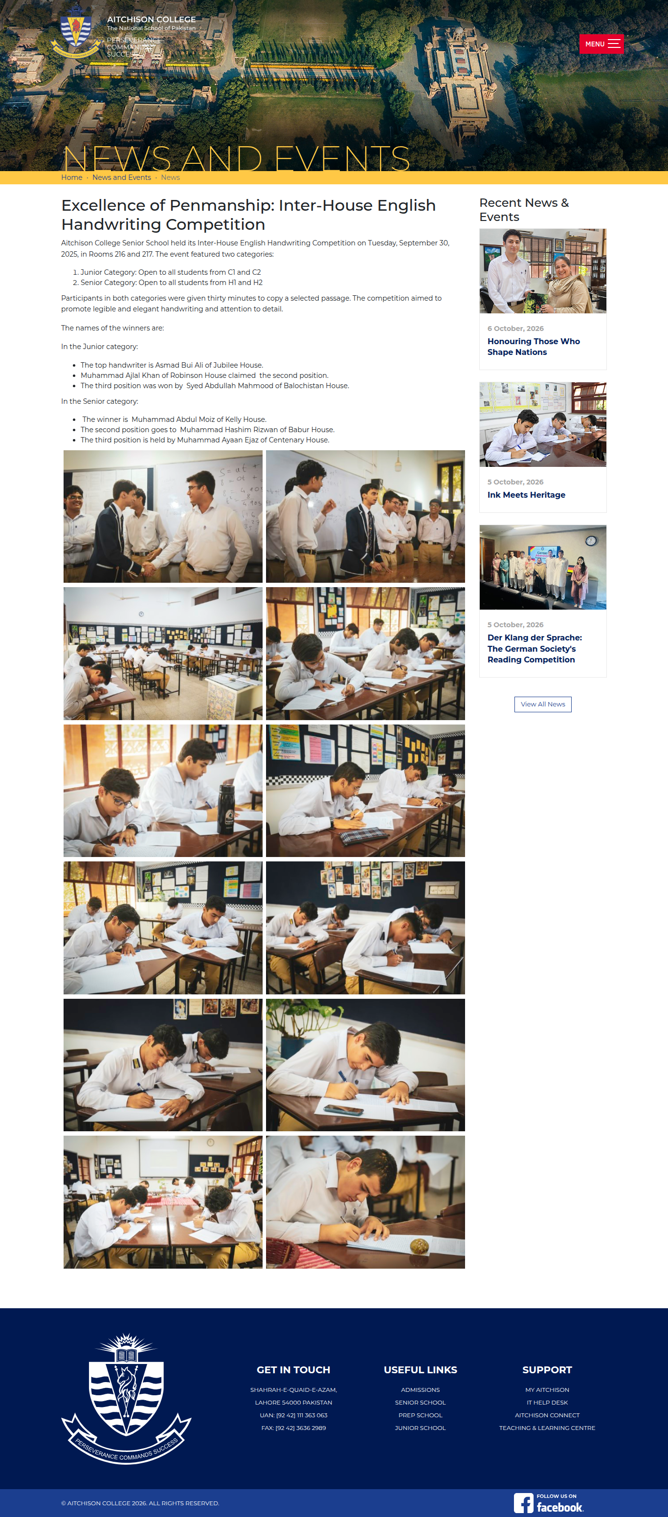 Snapshot of Excellence of Penmanship: Inter-House English Handwriting Competition
