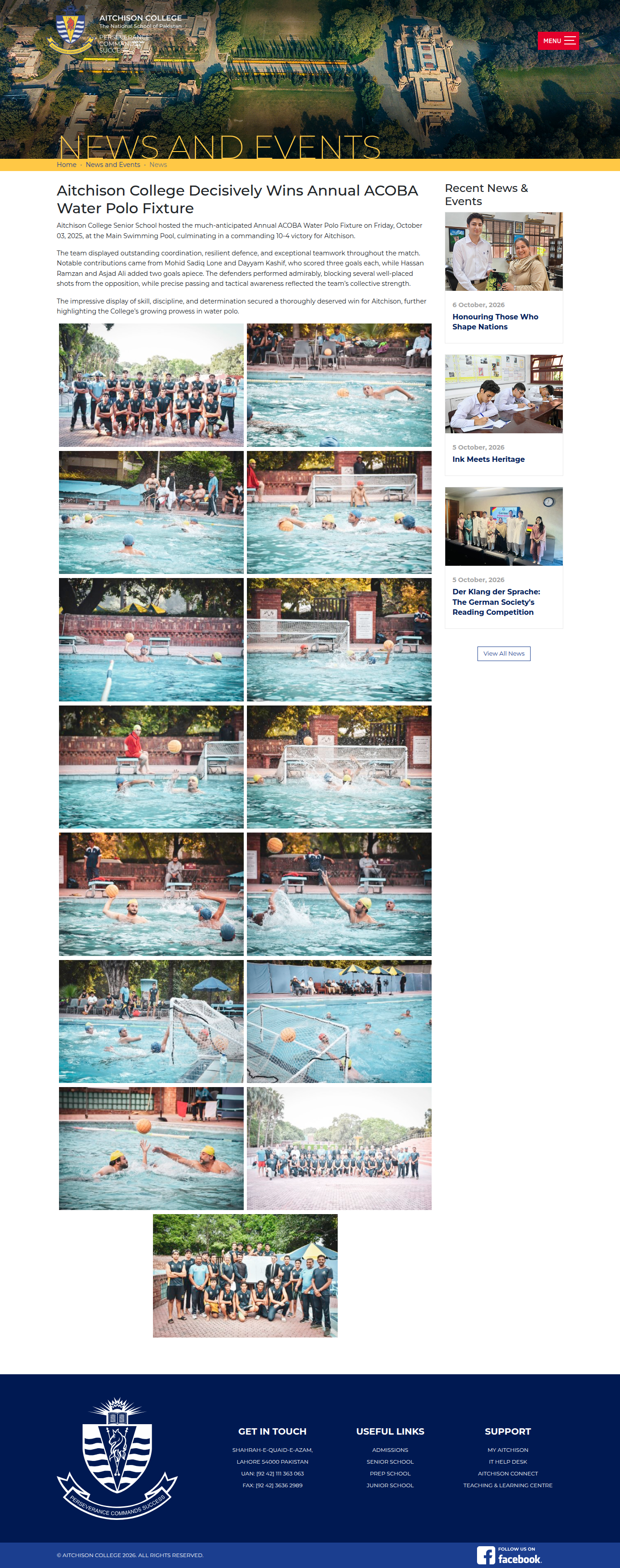 Snapshot of Aitchison College Decisively Wins Annual ACOBA Water Polo Fixture