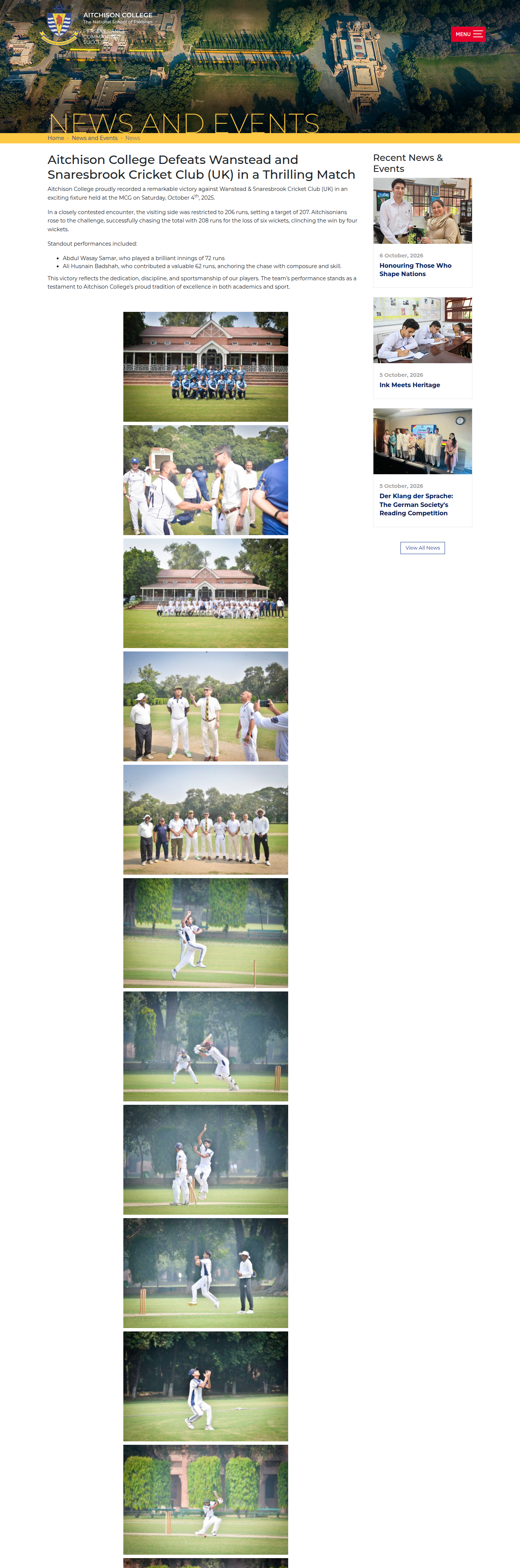 Snapshot of Aitchison College Defeats Wanstead and Snaresbrook Cricket Club (UK) in a Thrilling Match