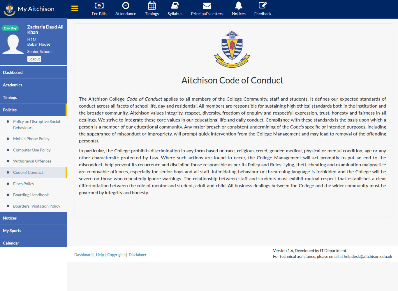 Snapshot of Aitchison Code of Conduct | My Aitchison