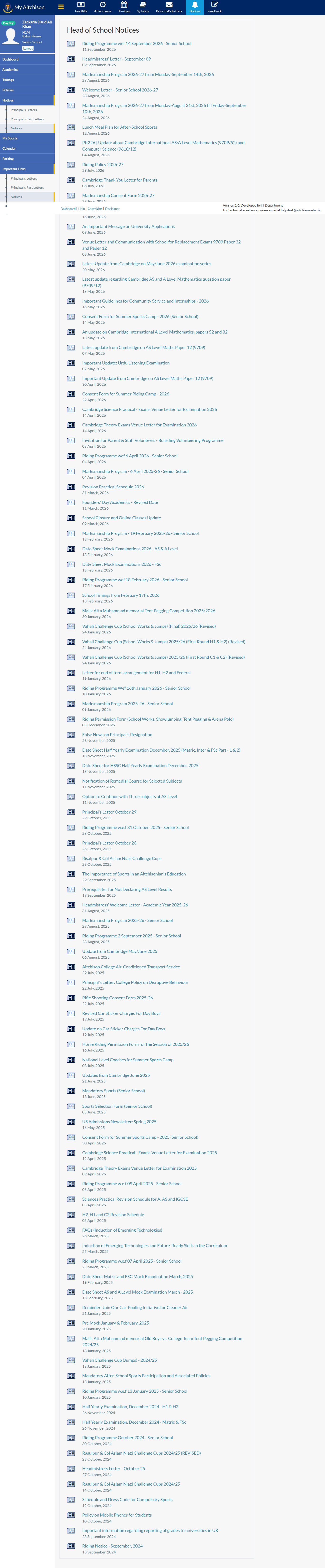 Snapshot of Head of School Notices | My Aitchison