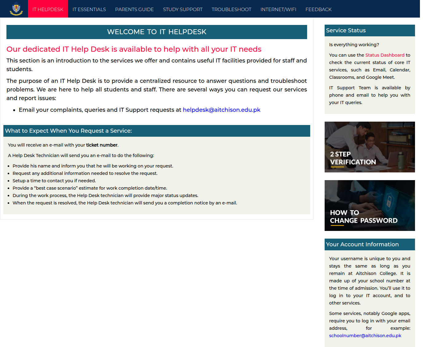 Snapshot of IT Helpdesk | Aitchison College