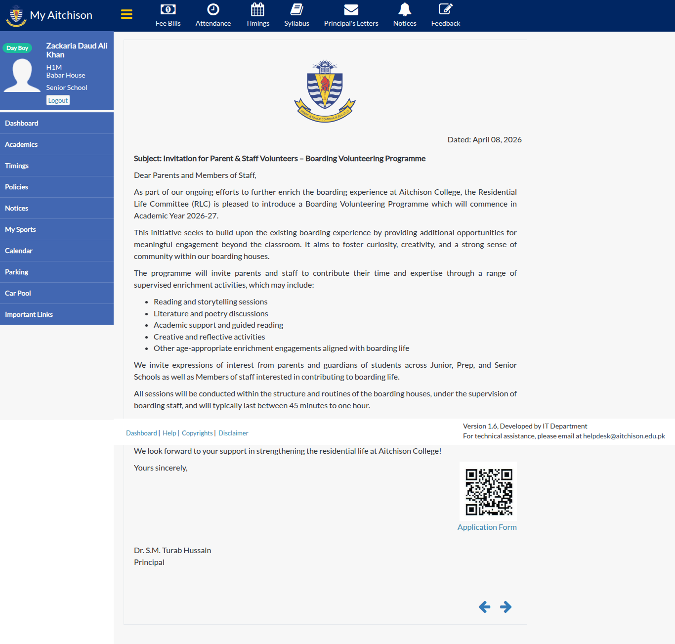 Snapshot of Invitation for Parent & Staff Volunteers – Boarding Volunteering Programme