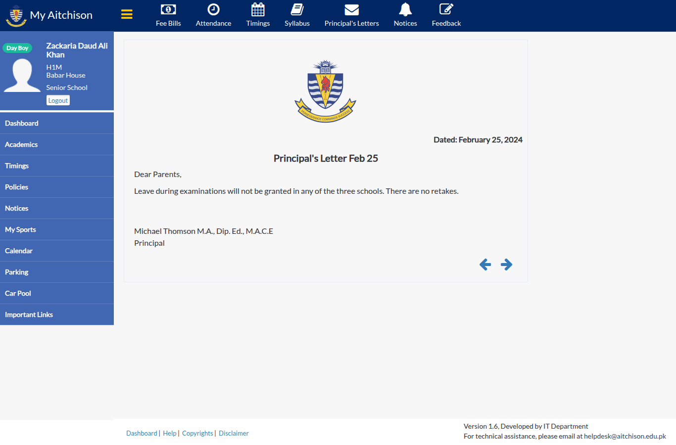 Snapshot of Principal's Letter Feb 25