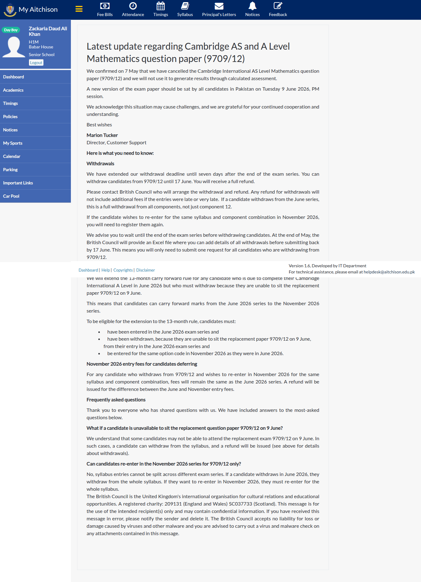 Snapshot of Latest update regarding Cambridge AS and A Level Mathematics question paper (9709/12)