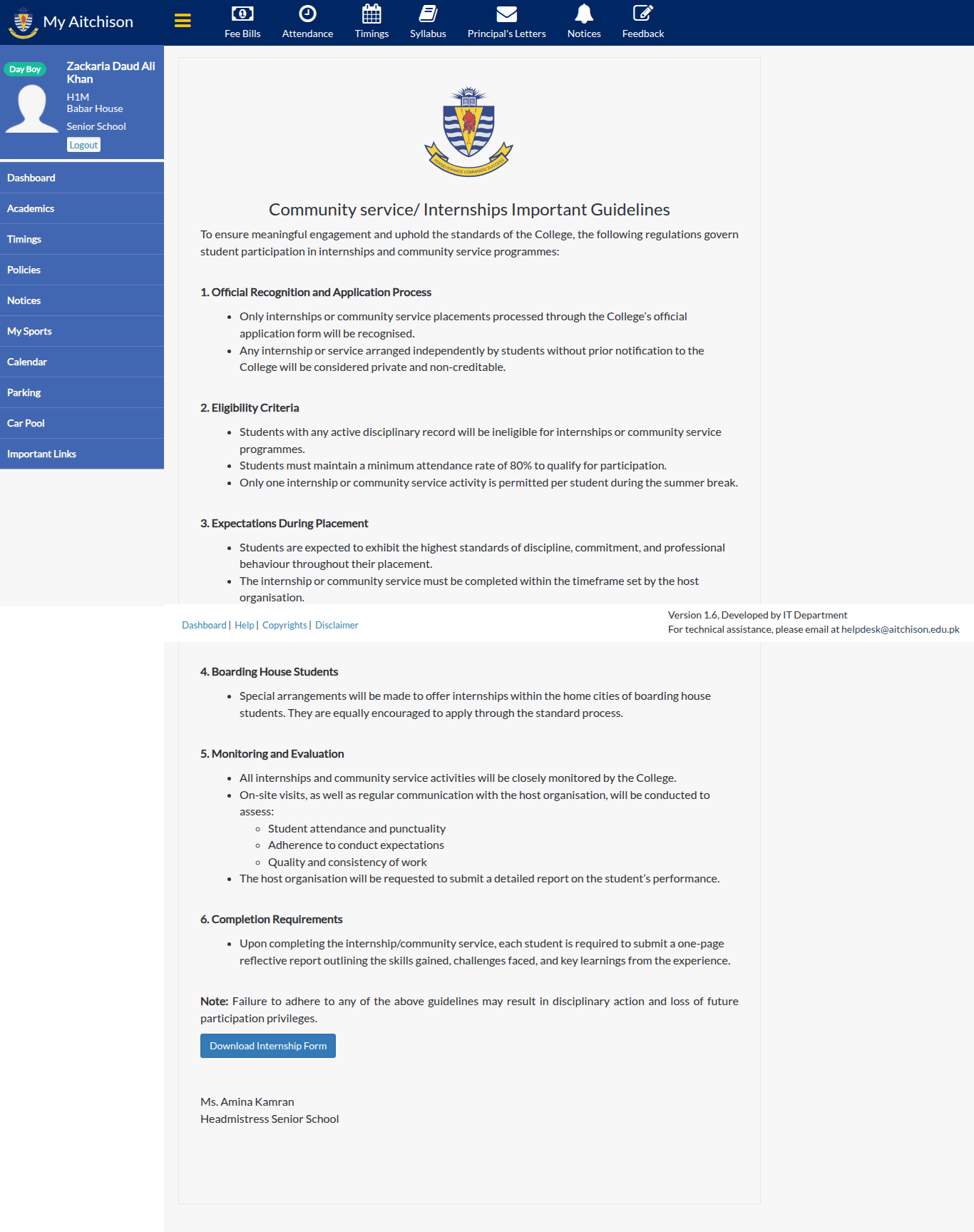 Snapshot of Community service/ Internships Important Guidelines