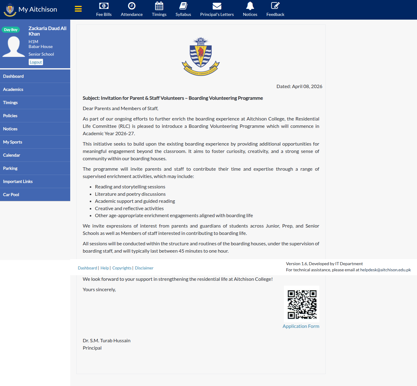 Snapshot of Invitation for Parent & Staff Volunteers – Boarding Volunteering Programme