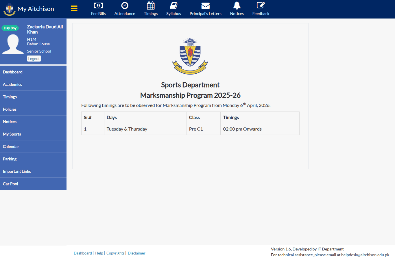 Snapshot of Sports Department Marksmanship Program 2025-26 Following