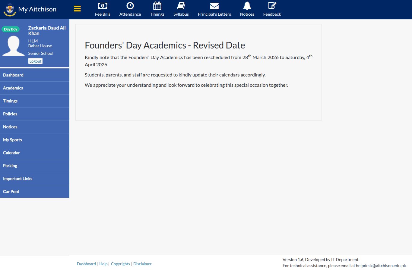 Snapshot of Founders' Day Academics - Revised Date