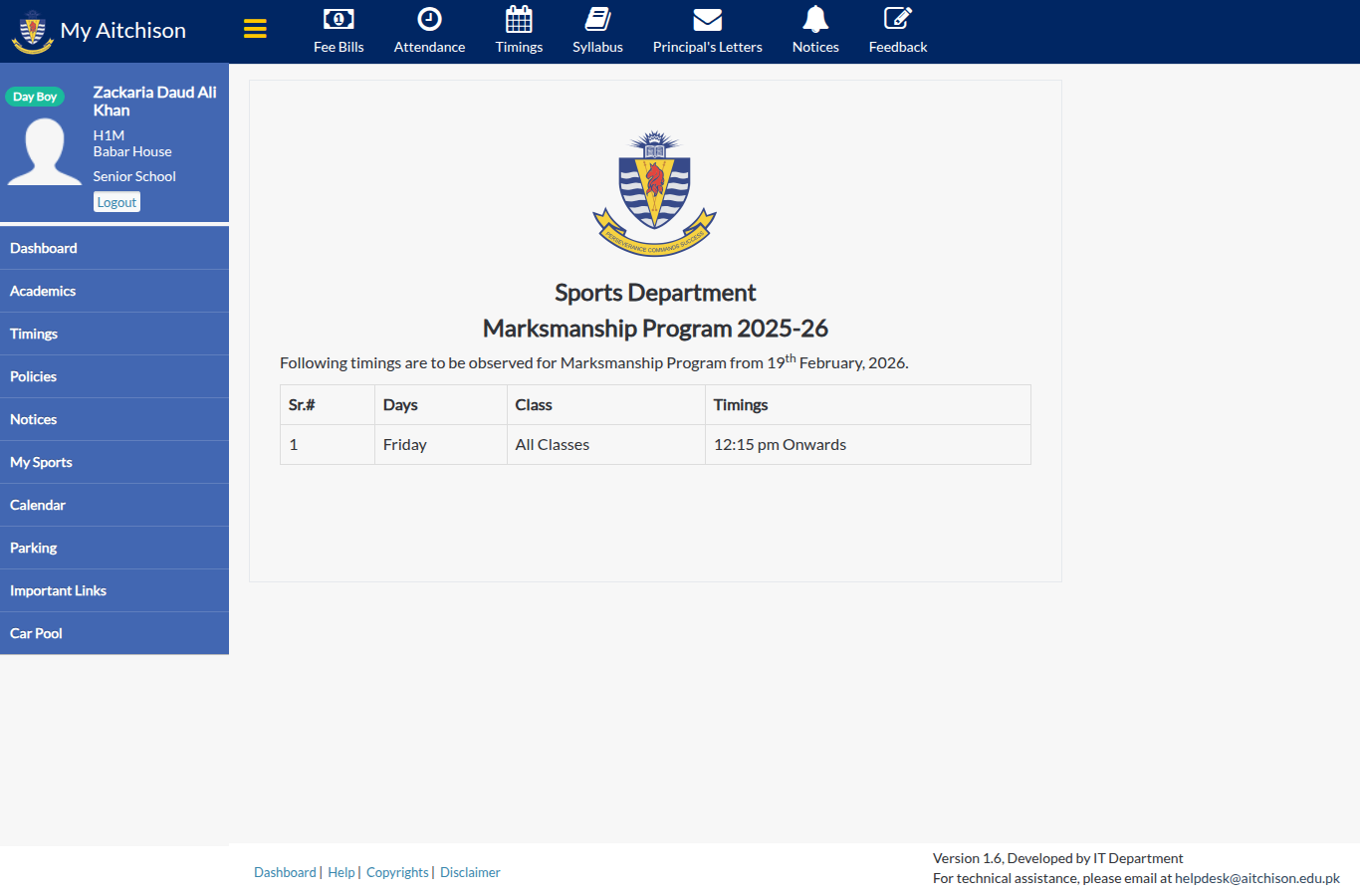 Snapshot of Sports Department Marksmanship Program 2025-26 Following