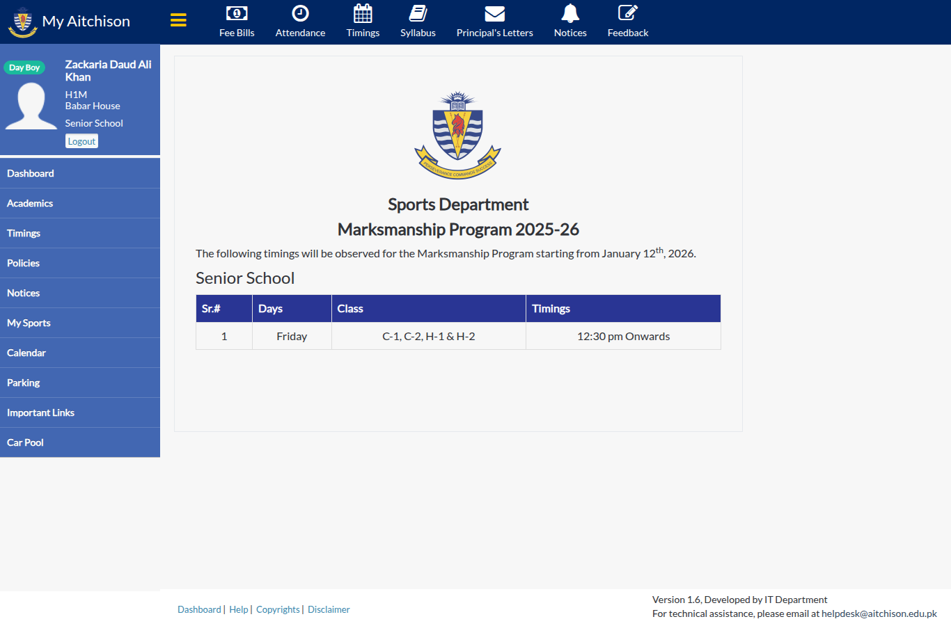 Snapshot of Sports Department Marksmanship Program 2025-26 The