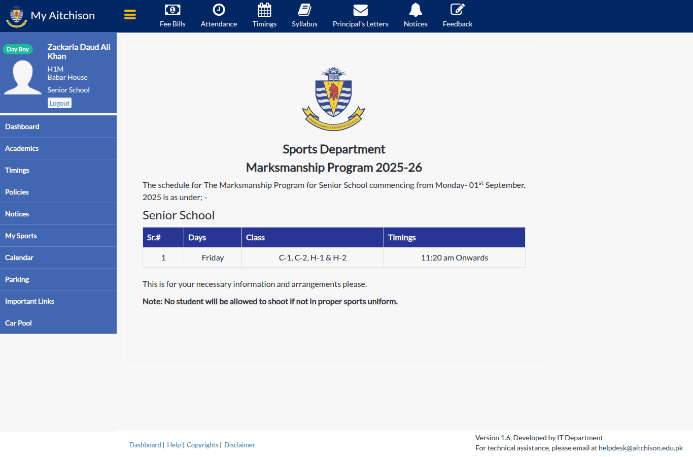 Snapshot of Sports Department Marksmanship Program 2025-26 The