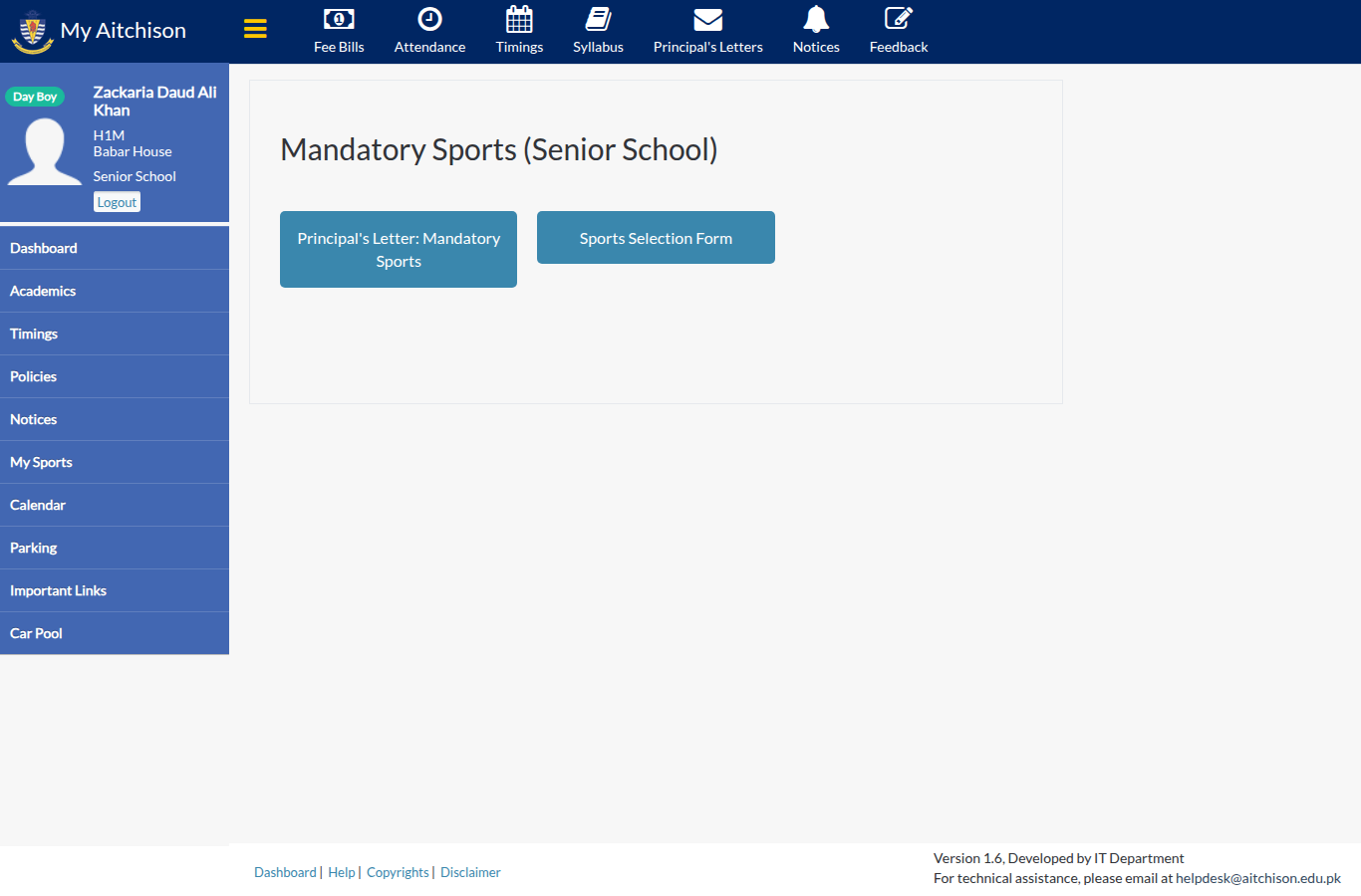 Snapshot of Mandatory Sports (Senior School)