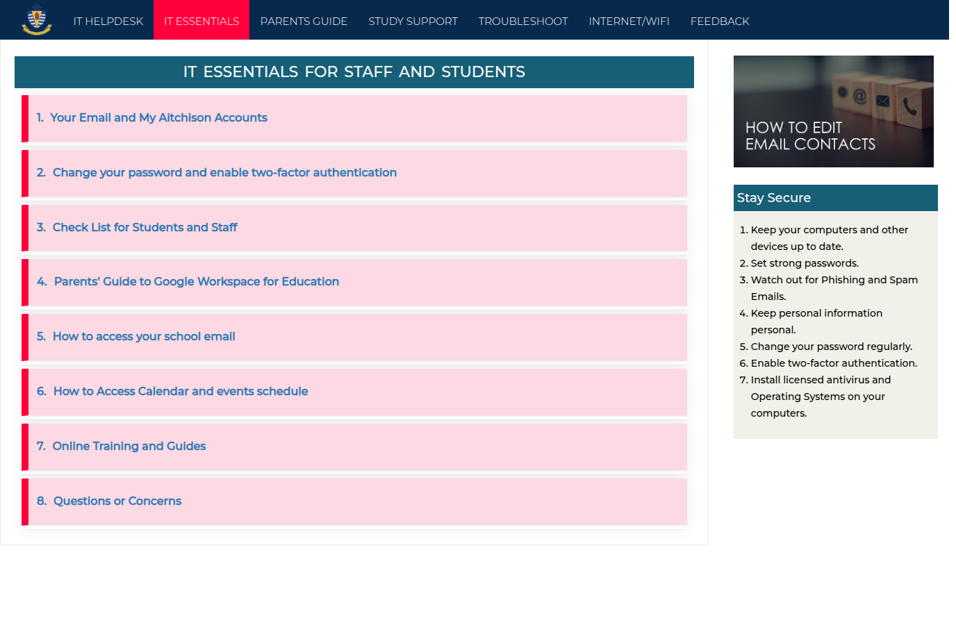 Snapshot of IT Essentials for Staff and Students