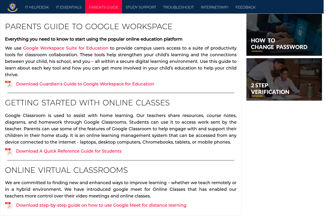 Snapshot of Parents Guide to Google Workspace