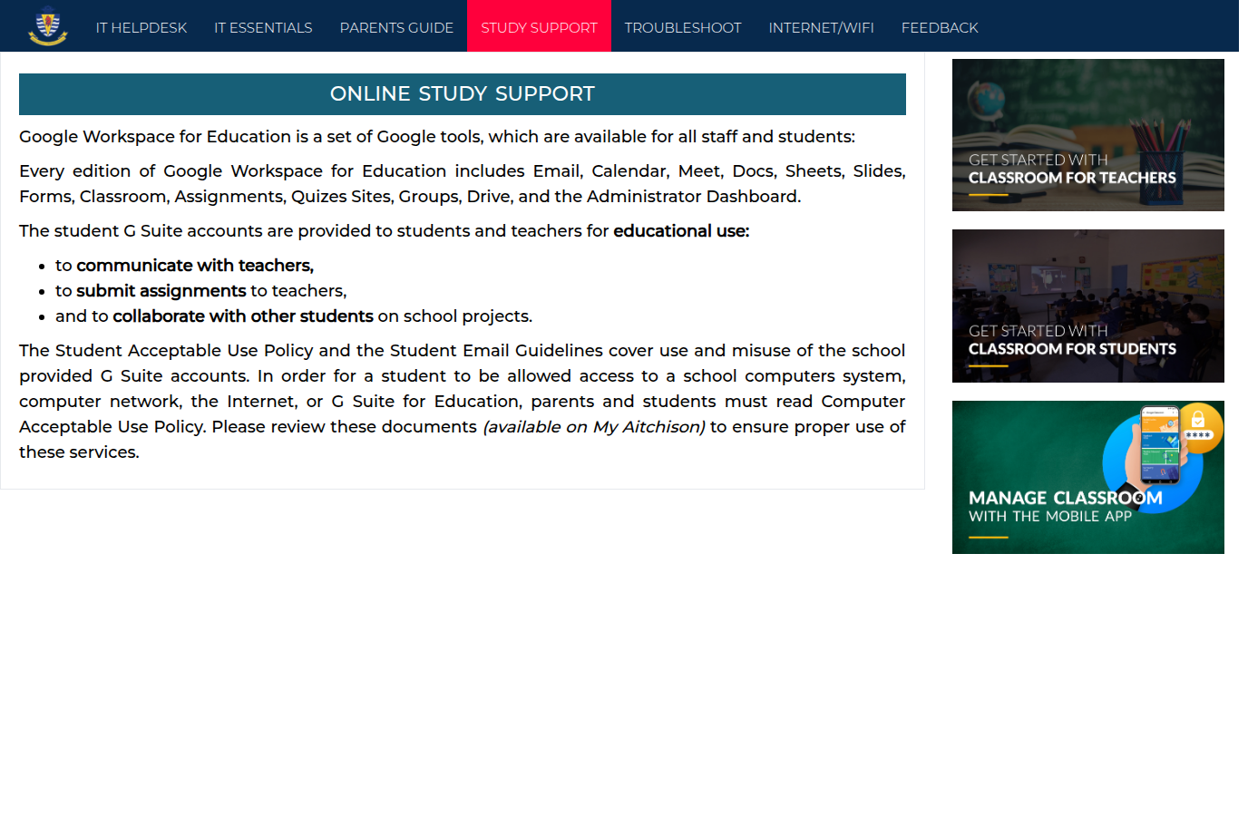Snapshot of Online Study Support