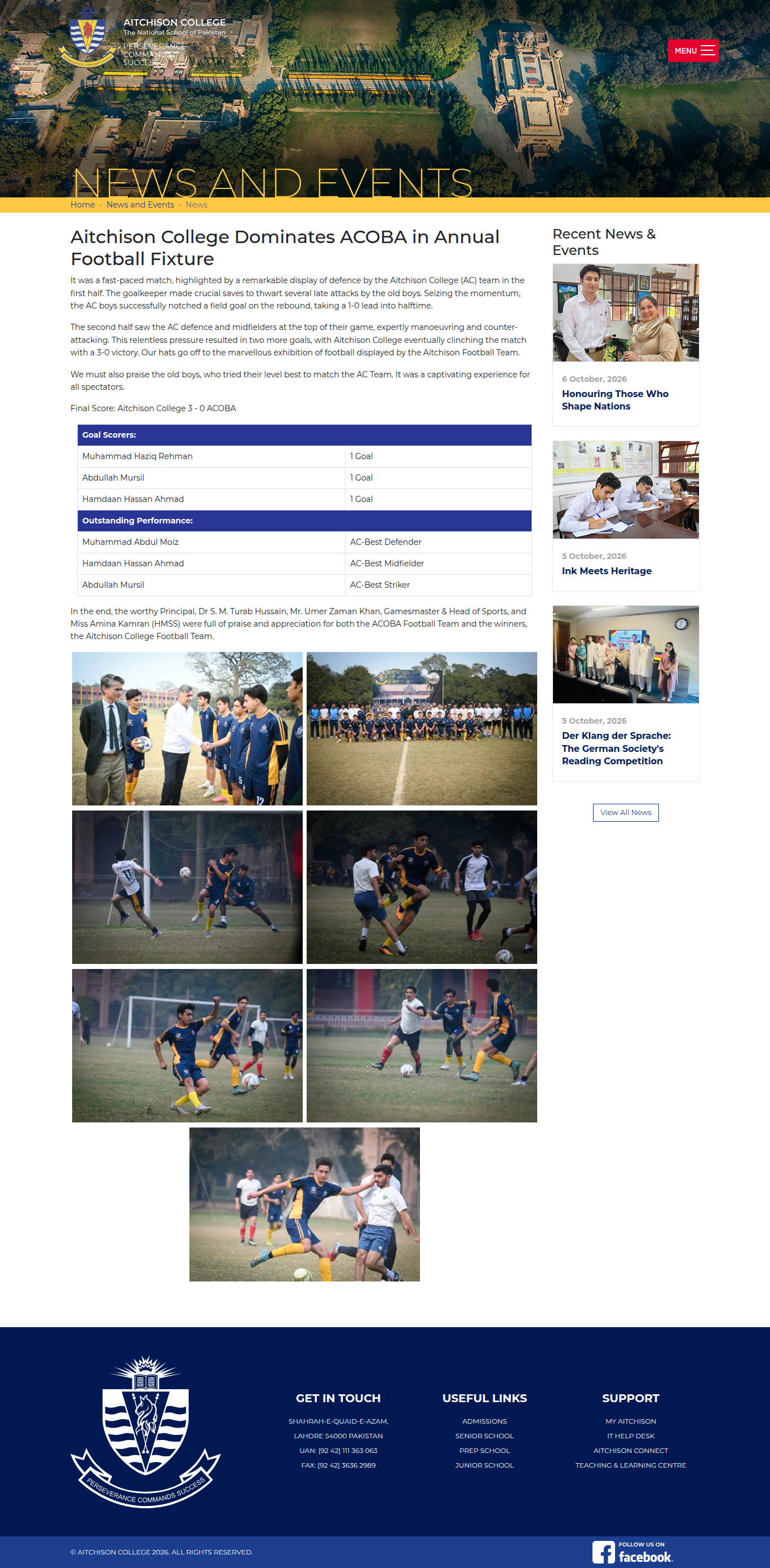 Snapshot of Aitchison College Dominates ACOBA in Annual Football Fixture