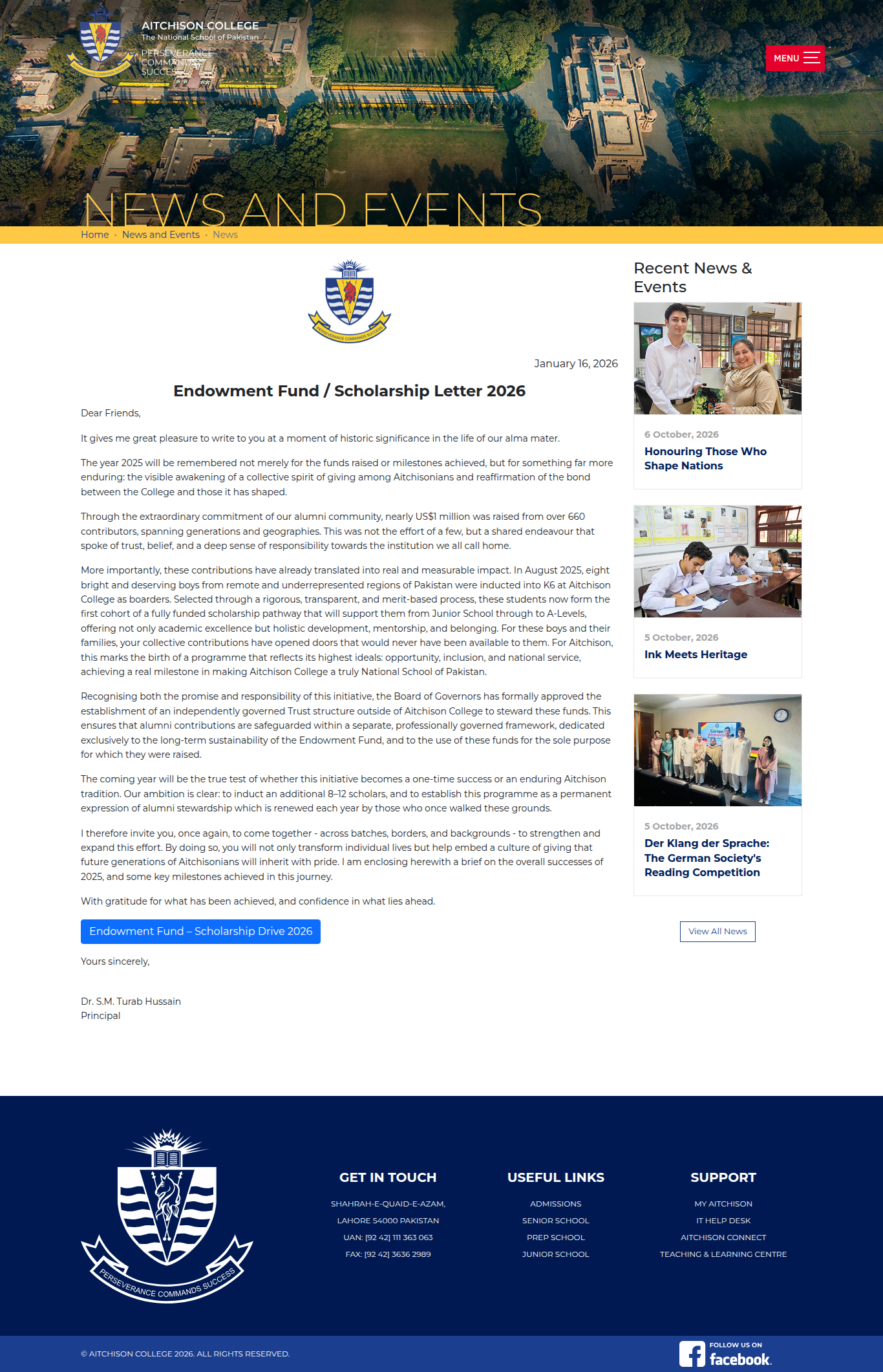 Snapshot of Endowment Fund / Scholarship Letter 2026