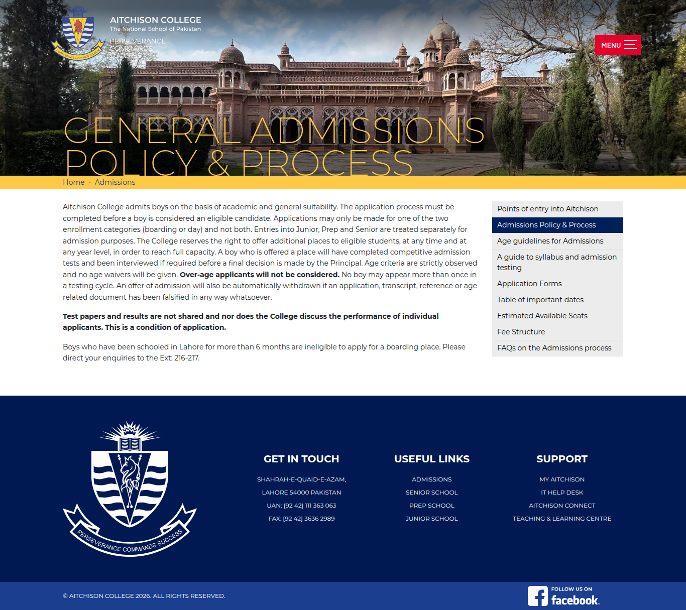Snapshot of General Admissions Policy & Process