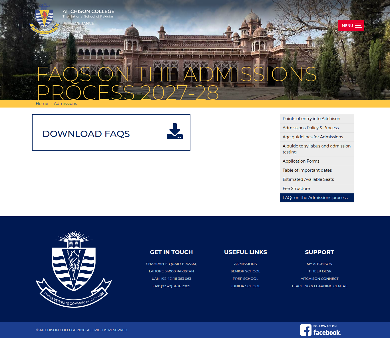 Snapshot of FAQs on the Admissions Process 2027-28