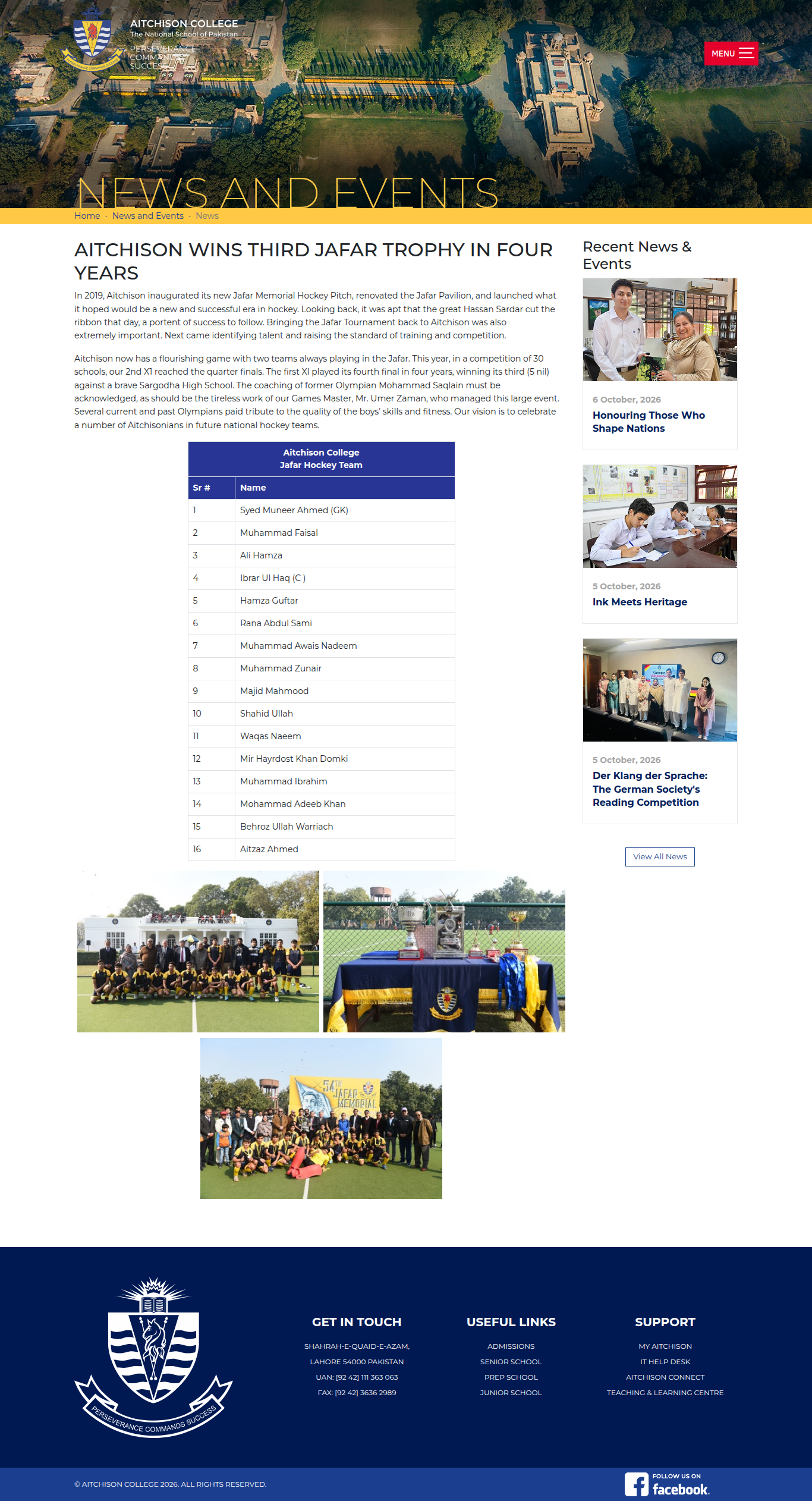 Snapshot of AITCHISON WINS THIRD JAFAR TROPHY IN FOUR YEARS
