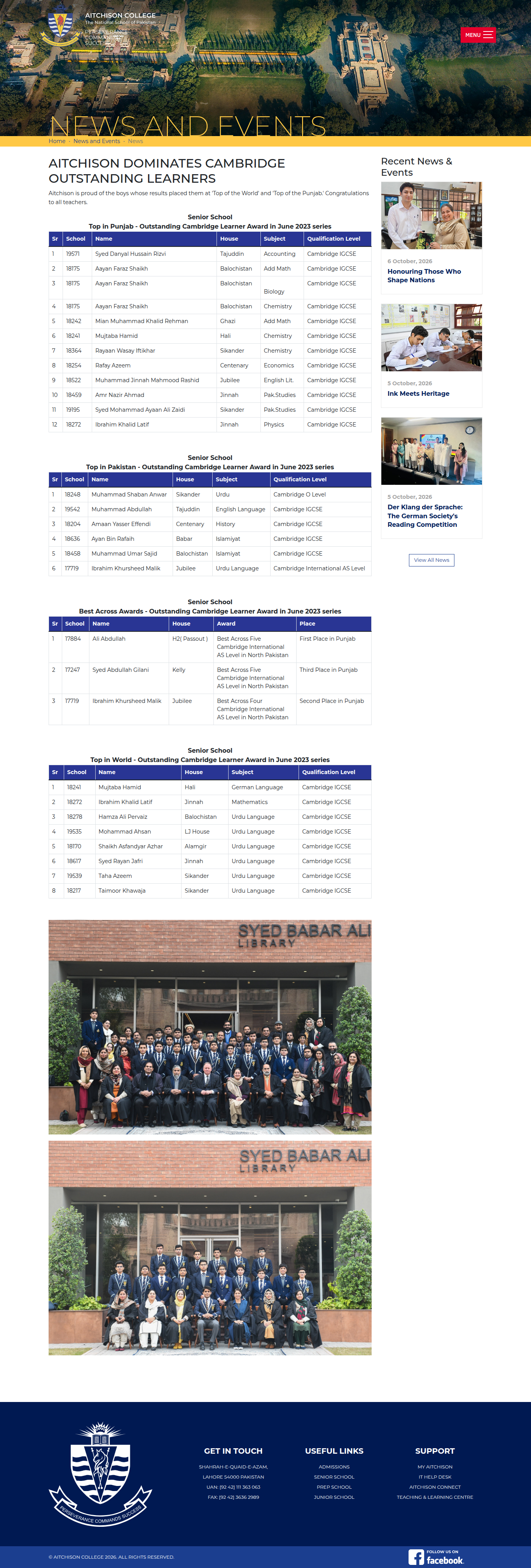 Snapshot of AITCHISON DOMINATES CAMBRIDGE OUTSTANDING LEARNERS