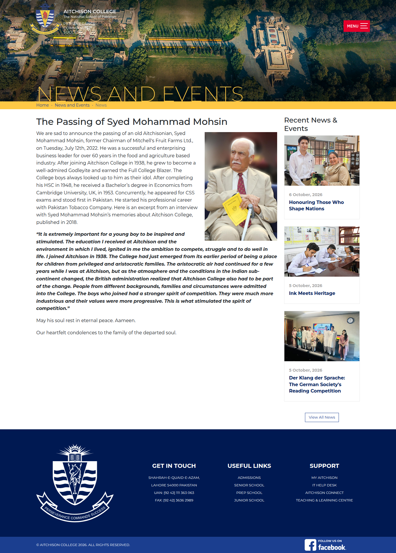 Snapshot of The Passing of Syed Mohammad Mohsin