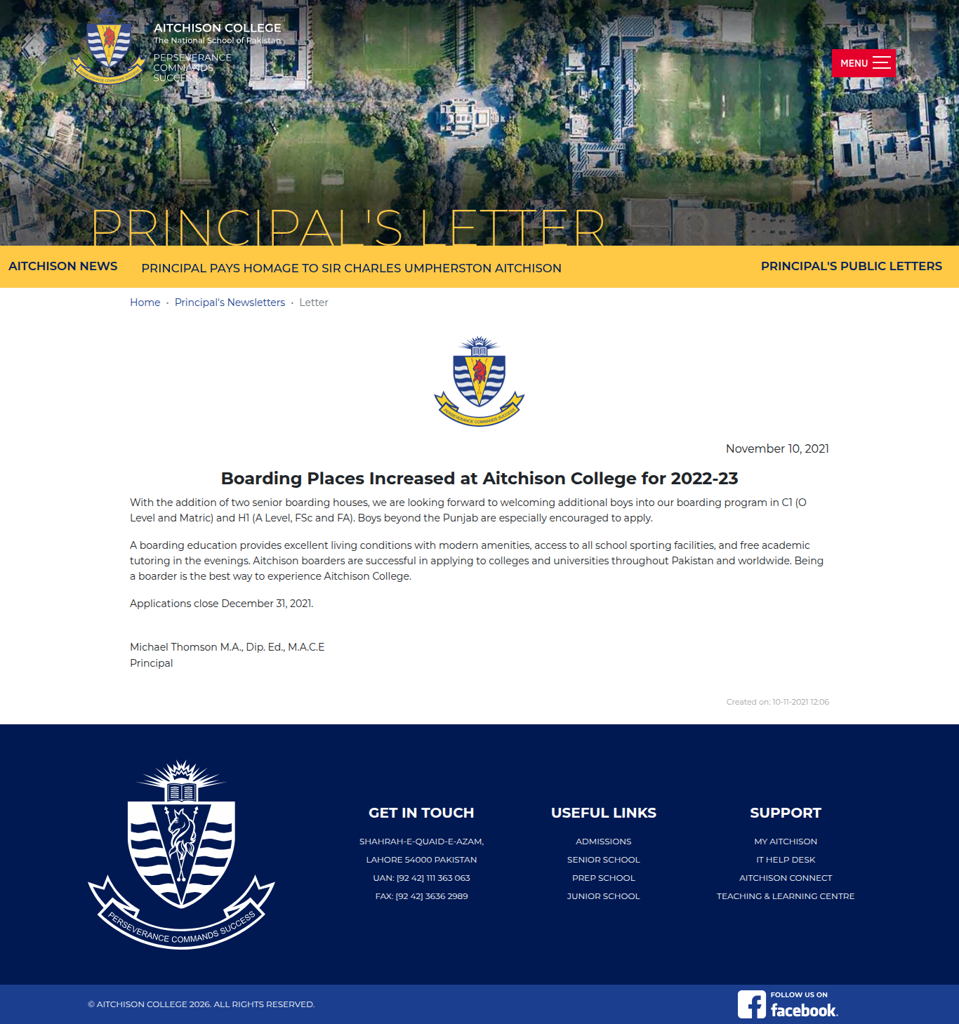 Snapshot of Boarding Places Increased at Aitchison College for 2022-23