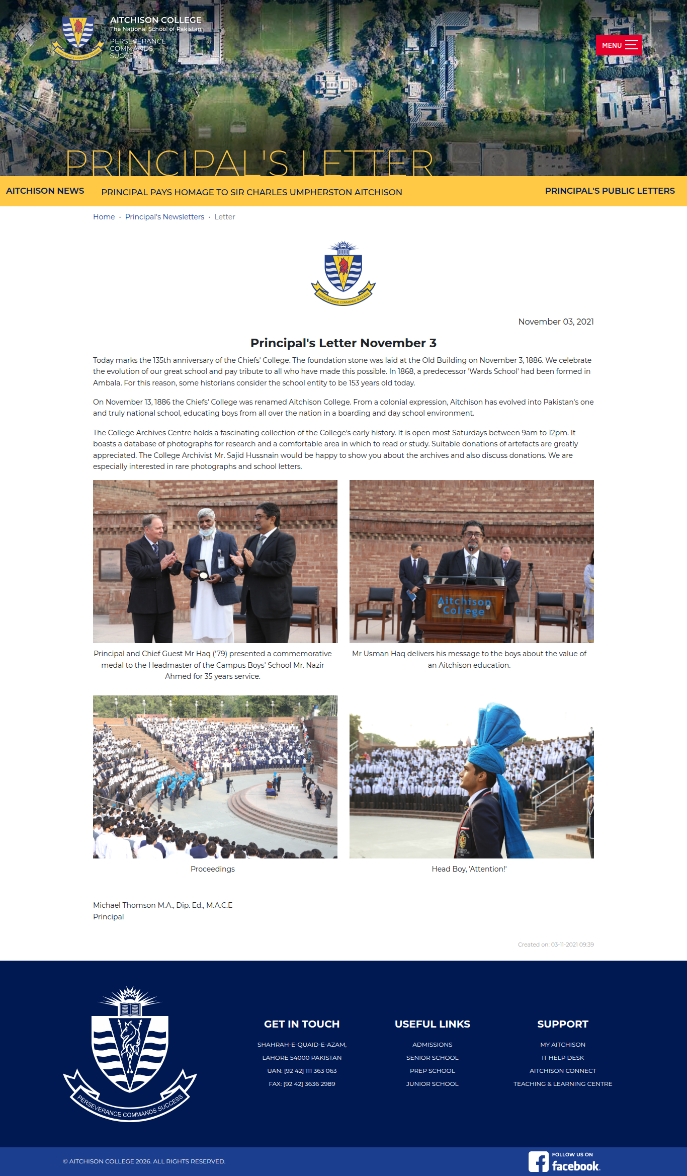 Snapshot of Principal's Letter November 3