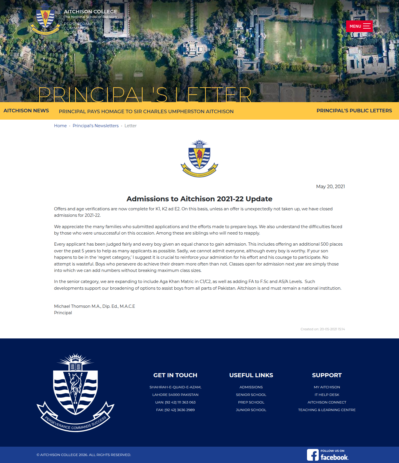 Snapshot of Admissions to Aitchison 2021-22 Update