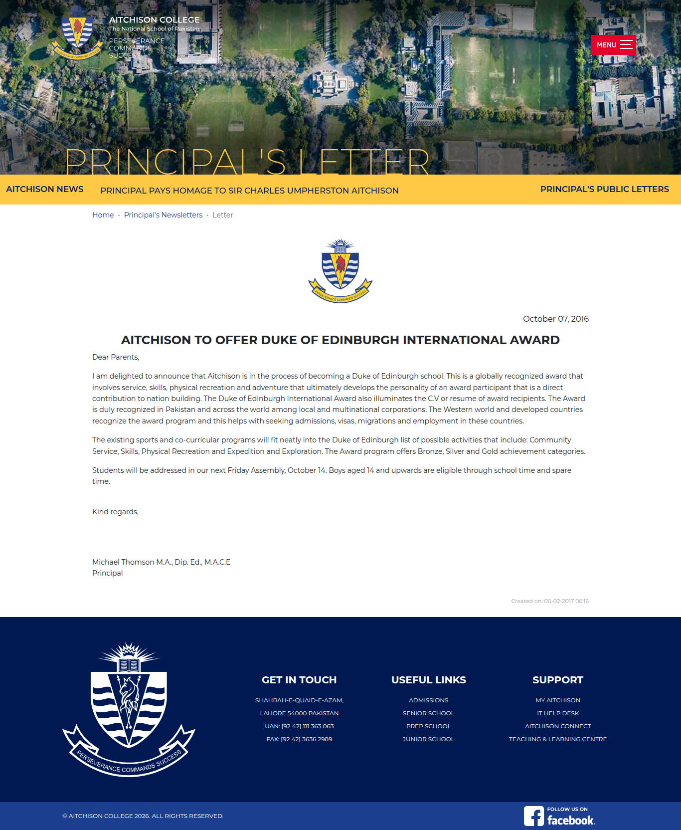 Snapshot of AITCHISON TO OFFER DUKE OF EDINBURGH INTERNATIONAL AWARD