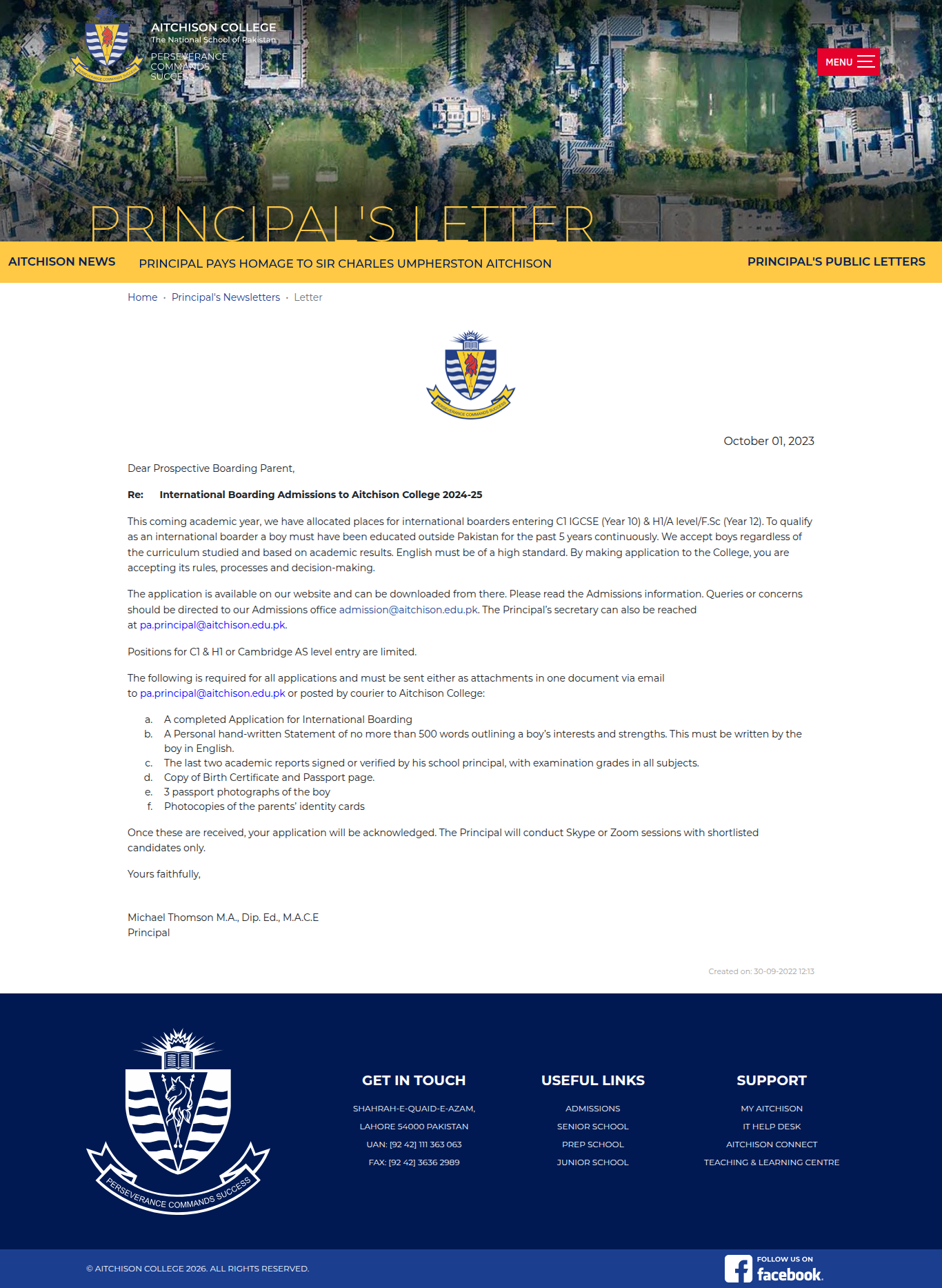 Snapshot of Re: International Boarding Admissions to Aitchison College 2024-25