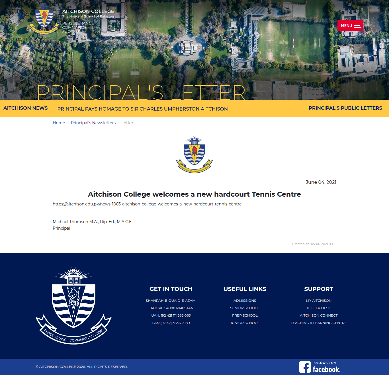 Snapshot of Aitchison College welcomes a new hardcourt Tennis Centre