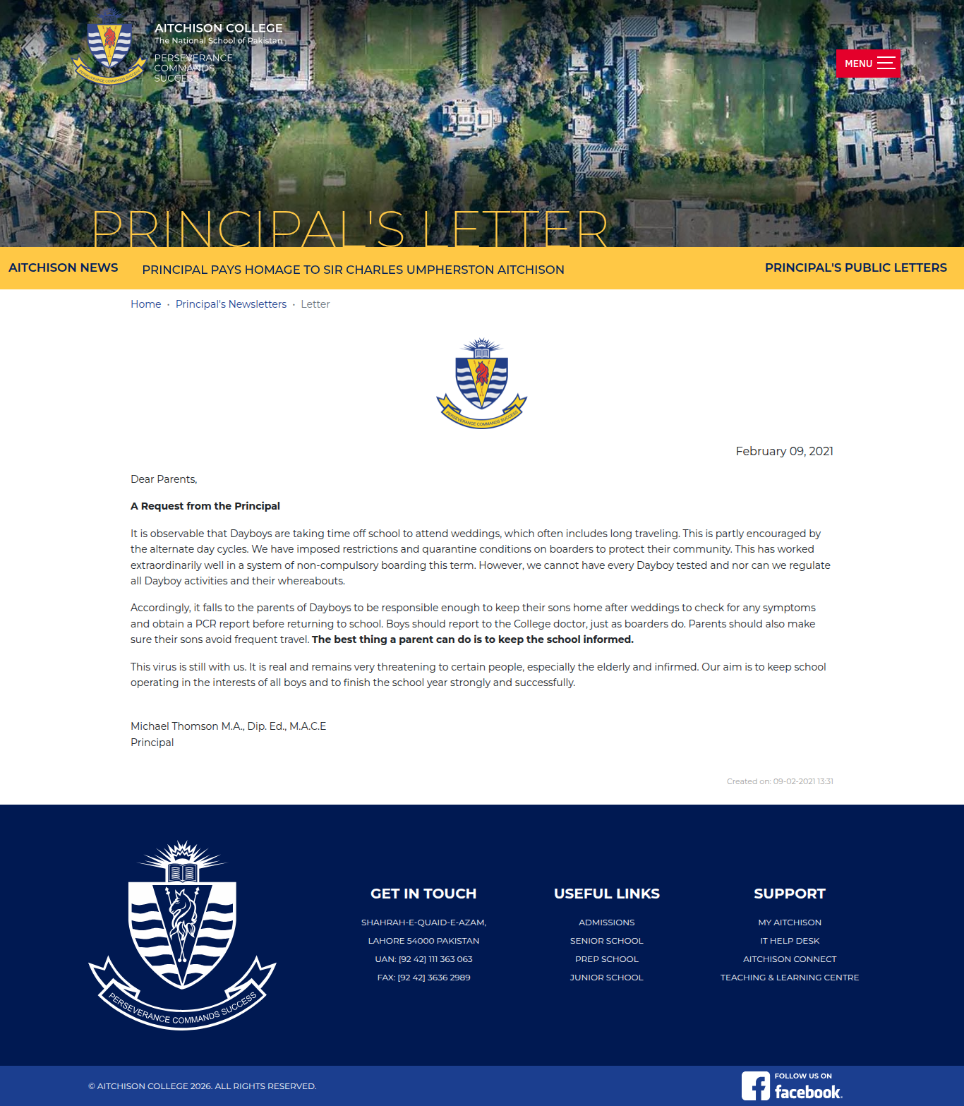 Snapshot of A Request from the Principal