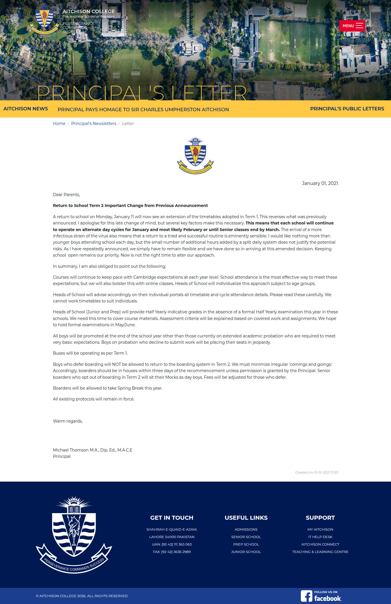 Snapshot of Return to School Term 2 Important Change from Previous Announcement