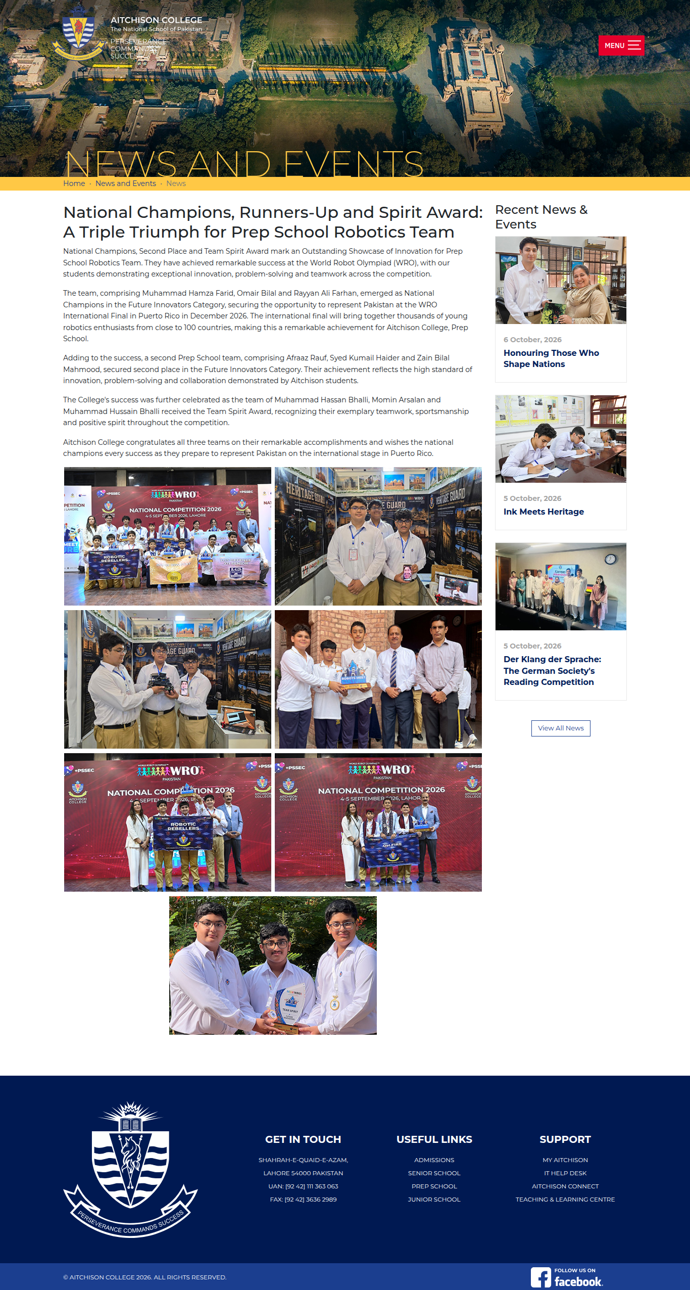Snapshot of National Champions, Runners-Up and Spirit Award: A Triple Triumph for Prep School Robotics Team