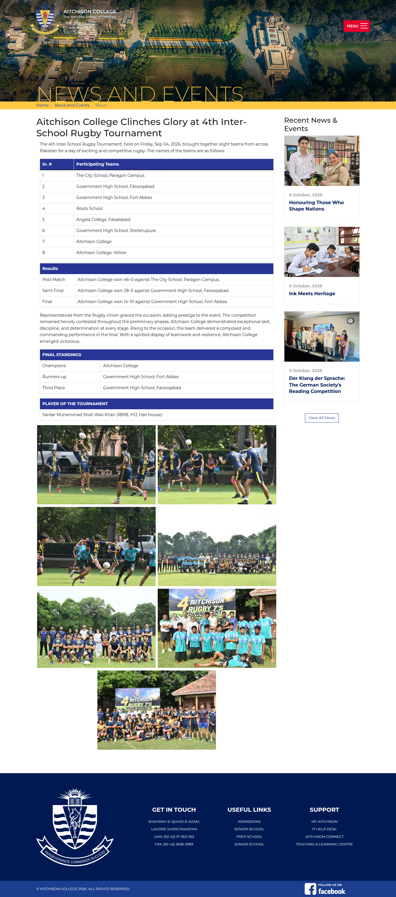 Snapshot of Aitchison College Clinches Glory at 4th Inter-School Rugby Tournament
