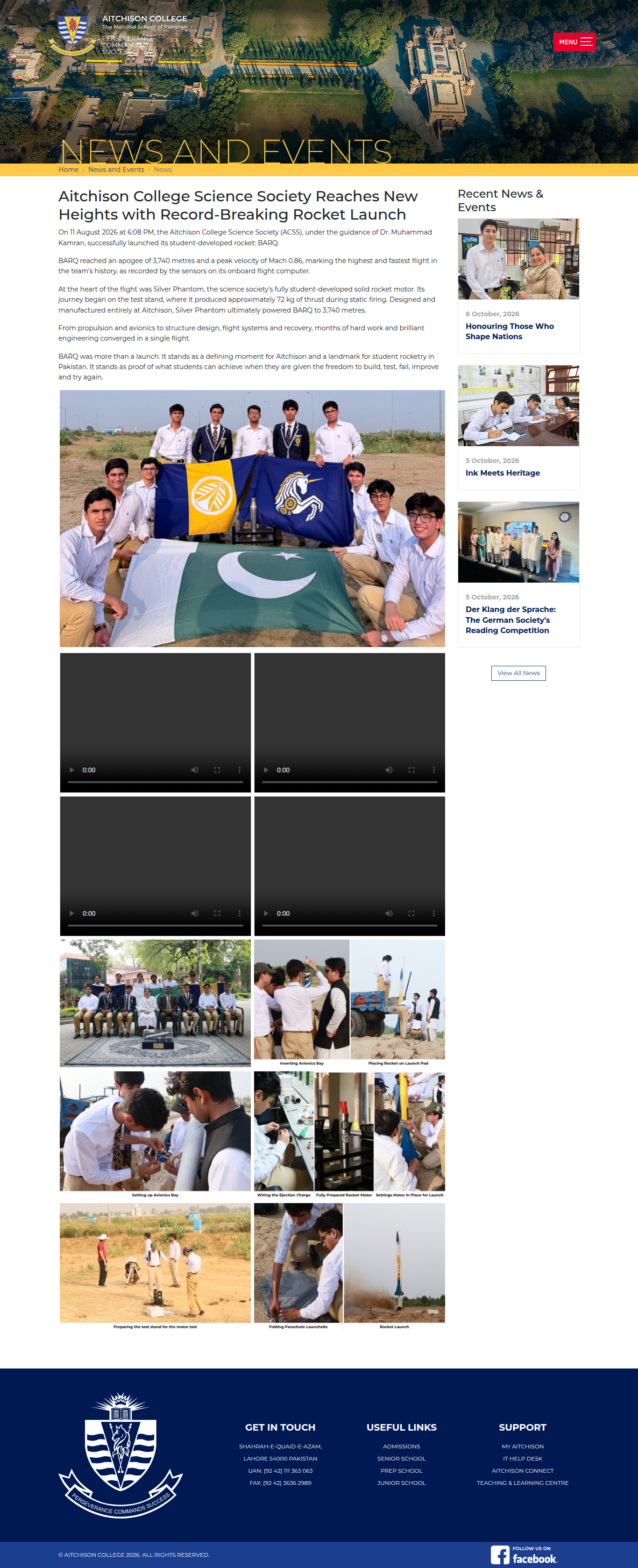 Snapshot of Aitchison College Science Society Reaches New Heights with Record-Breaking Rocket Launch