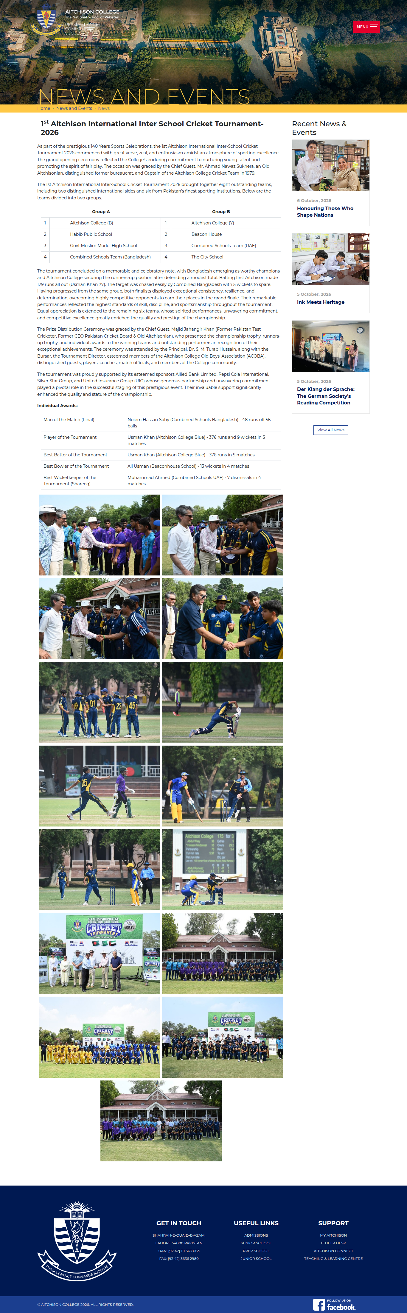Snapshot of 1st Aitchison International Inter School Cricket Tournament-2026