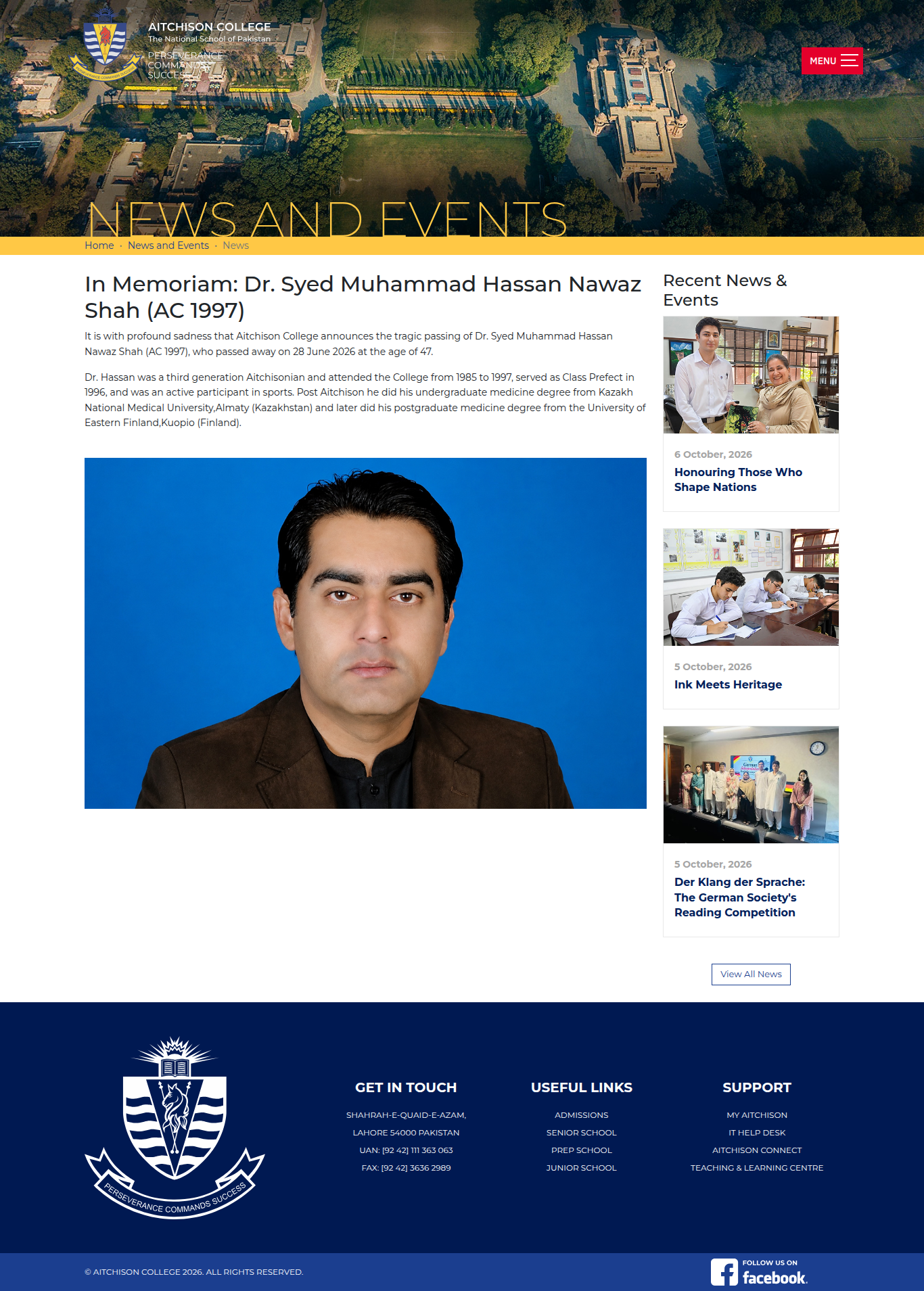 Snapshot of In Memoriam: Dr. Syed Muhammad Hassan Nawaz Shah (AC 1997)