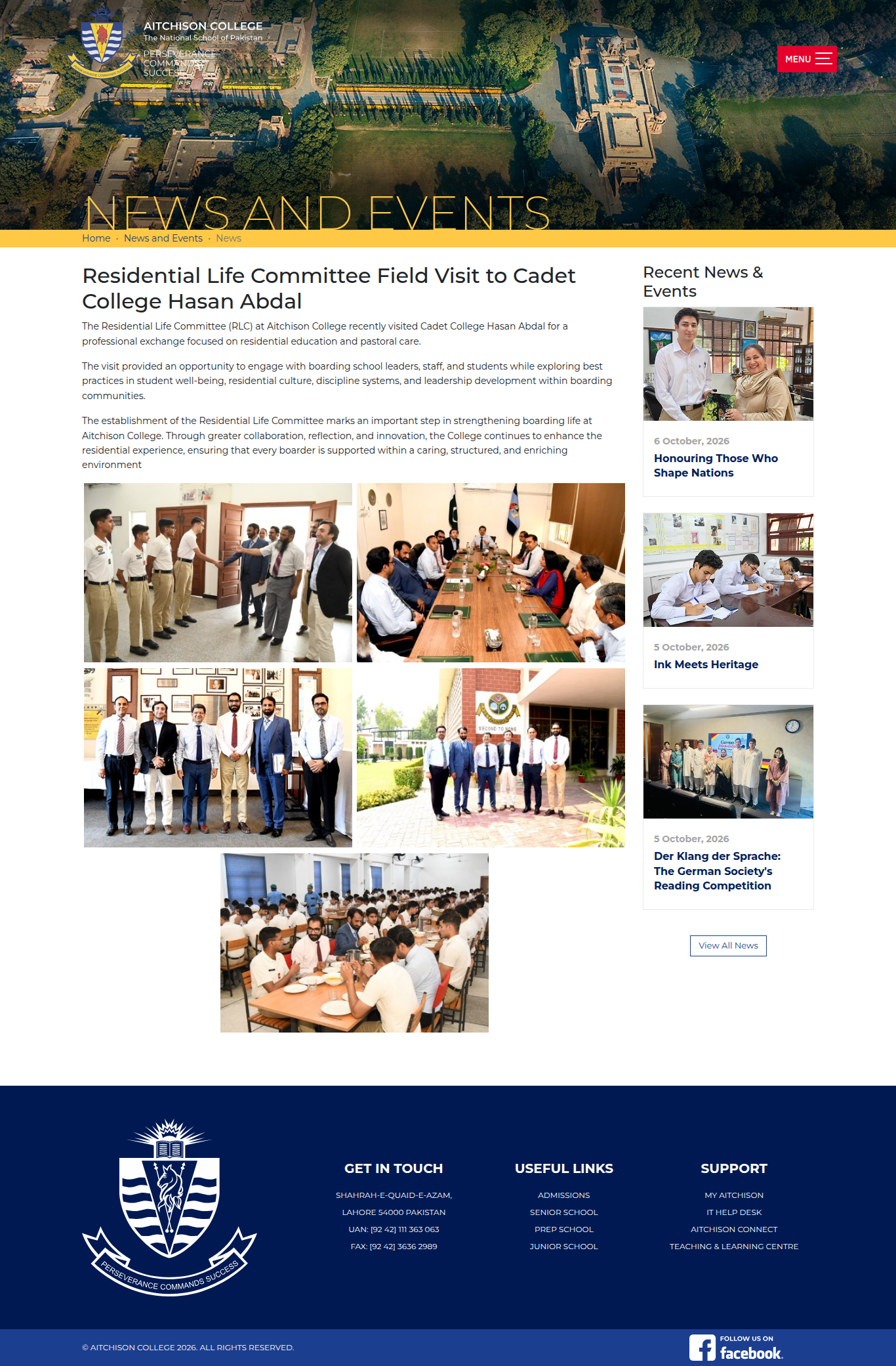 Snapshot of Residential Life Committee Field Visit to Cadet College Hasan Abdal