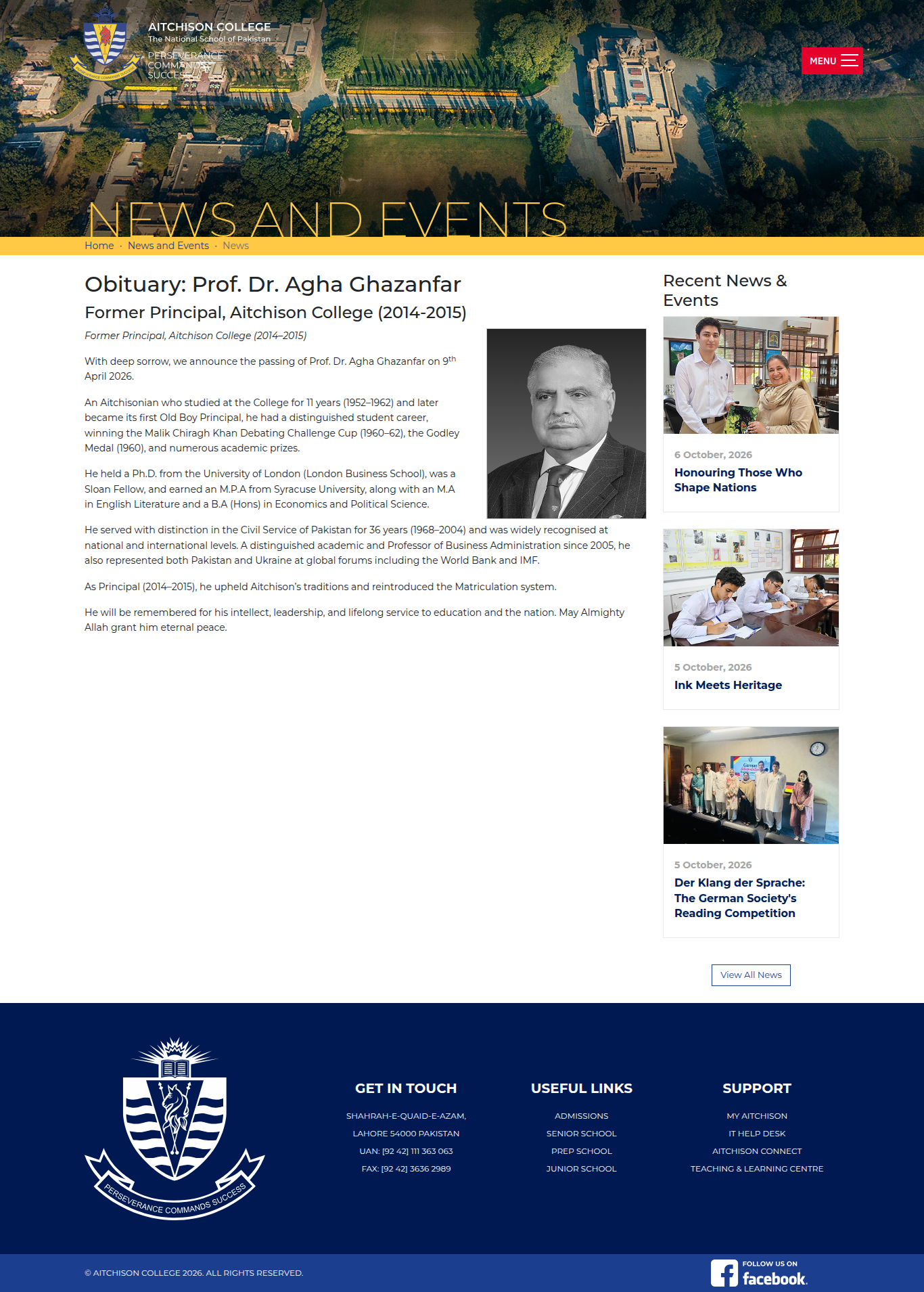 Snapshot of Obituary: Prof. Dr. Agha Ghazanfar