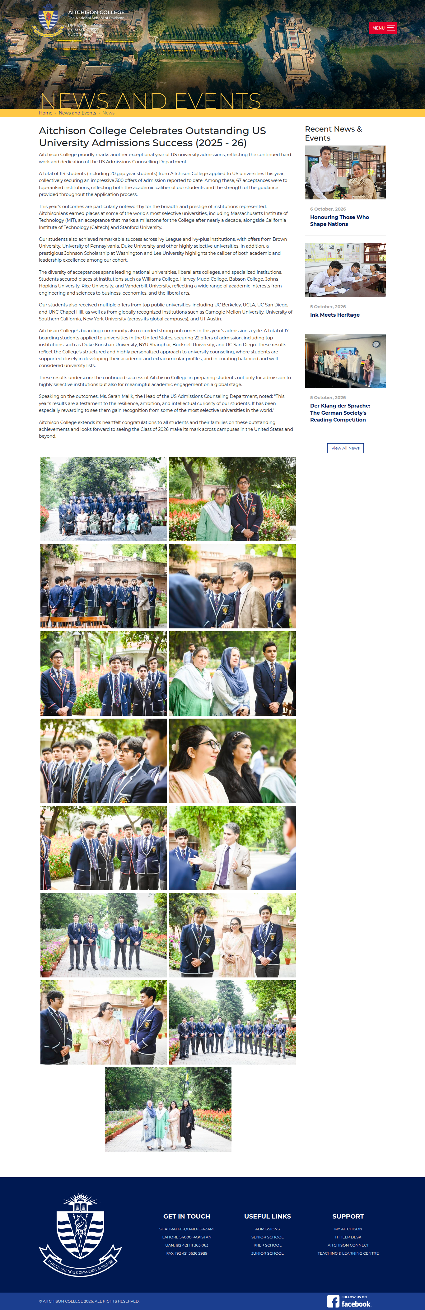 Snapshot of Aitchison College Celebrates Outstanding US University Admissions Success (2025 - 26)