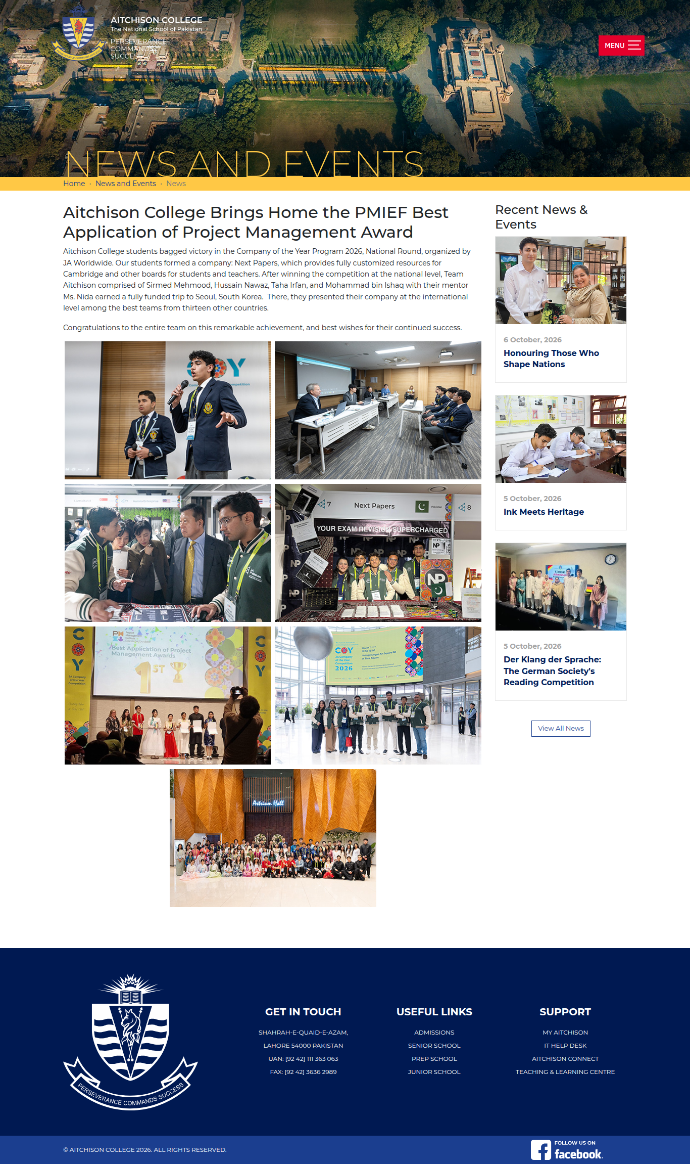 Snapshot of Aitchison College Brings Home the PMIEF Best Application of Project Management Award